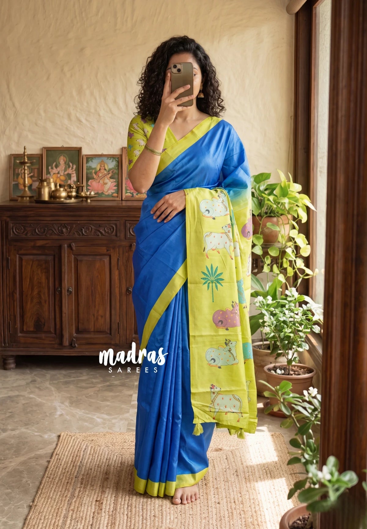 Blue Muse - Roopa - Lightweight Semi Tussar with Cow Prints Pallu and Blouse - Best for Office Wear