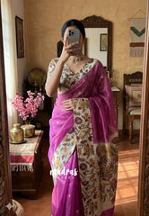 Golden Shade Magenta Pink - Thendral - Kanchi tissue silk Saree with Floral Pallu - Best for Small Functions