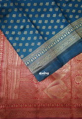 Dark Teal-D5 - Thendral - Kanchi Art Silk Saree with Flower Border and Buttas - Perfect for Festive Wear