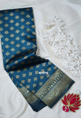 Dark Teal-D5 - Thendral - Kanchi Art Silk Saree with Flower Border and Buttas - Perfect for Festive Wear