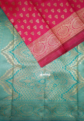 Dual Shade Reddish Pink - Thendral - Kanchi Art Silk Saree with Leaf Border and Buttas - Perfect for Wedding Functions