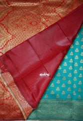 Bluish Green - Thendral - Kanchi Art Silk Saree with Leaf Border and Buttas - Perfect for Wedding Functions