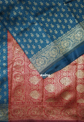 Dark Teal-D8 - Thendral - Kanchi Art Silk Saree with Flower Border and Buttas - Perfect for Wedding Functions