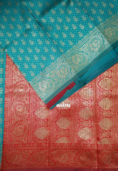 Teal Blue-D8 - Thendral - Kanchi Art Silk Saree with Flower Border and Buttas - Perfect for Wedding Functions