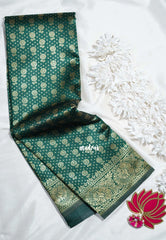 Bottle Green-D8 - Thendral - Kanchi Art Silk Saree with Flower Border and Buttas - Perfect for Wedding Functions