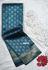 Dark Teal-D8 - Thendral - Kanchi Art Silk Saree with Flower Border and Buttas - Perfect for Wedding Functions