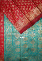 Chilli Red-D8 - Thendral - Kanchi Art Silk Saree with Flower Border and Buttas - Perfect for Wedding Functions