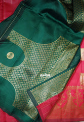 Peach Red - Thendral - Kanchi Art Silk Saree with Traditional Dancer Border and Buttas - Perfect for Wedding Functions