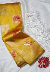 Golden Yellow - Thendral - Kanchi Art Silk Saree with Traditional Dancer Border and Buttas - Perfect for Wedding Functions