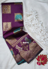 Jamun Purple - Thendral - Kanchi Art Silk Saree with Traditional Dancer Border and Buttas - Perfect for Wedding Functions