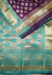 Jamun Purple-Floral - Thendral - Kanchi Art Silk Saree with Floral Border and Buttas - Perfect for Wedding Functions