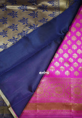 Navy Blue-Floral - Thendral - Kanchi Art Silk Saree with Floral Border and Buttas - Perfect for Wedding Functions