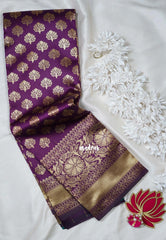 Jamun Purple-Floral - Thendral - Kanchi Art Silk Saree with Floral Border and Buttas - Perfect for Wedding Functions