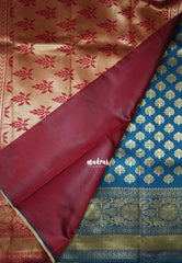 Dark Teal Blue-Floral - Thendral - Kanchi Art Silk Saree with Floral Border and Buttas - Perfect for Wedding Functions