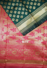 Emerald Green-Floral - Thendral - Kanchi Art Silk Saree with Floral Border and Buttas - Perfect for Wedding Functions