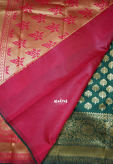 Emerald Green-Floral - Thendral - Kanchi Art Silk Saree with Floral Border and Buttas - Perfect for Wedding Functions