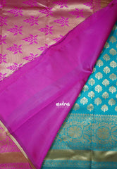 Teal Blue-Floral - Thendral - Kanchi Art Silk Saree with Floral Border and Buttas - Perfect for Wedding Functions
