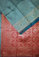Dark Teal-D3 - Thendral - Kanchi Art Silk Saree with Flower Border and Buttas - Perfect for Festive Wear