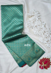 Green-D3 - Thendral - Kanchi Art Silk Saree with Flower Border and Buttas - Perfect for Festive Wear
