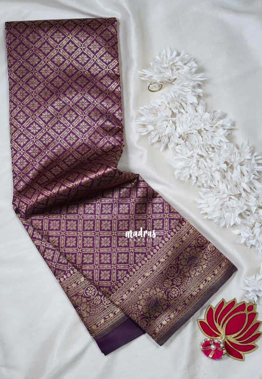 Jamun Purple-D3 - Thendral - Kanchi Art Silk Saree with Flower Border and Buttas - Perfect for Festive Wear