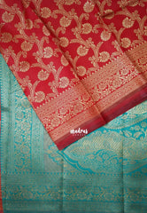 Chilli Red-D7 - Thendral - Kanchi Art Silk Saree with Kodi Flower Border - Perfect for Wedding Functions