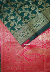 Bottle Green-D7 - Thendral - Kanchi Art Silk Saree with Kodi Flower Border - Perfect for Wedding Functions