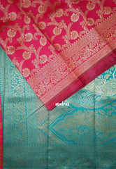 Reddish Pink-D7 - Thendral - Kanchi Art Silk Saree with Kodi Flower Border - Perfect for Wedding Functions