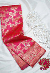 Reddish Pink-D7 - Thendral - Kanchi Art Silk Saree with Kodi Flower Border - Perfect for Wedding Functions