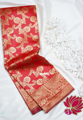 Chilli Red-D7 - Thendral - Kanchi Art Silk Saree with Kodi Flower Border - Perfect for Wedding Functions