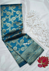 Teal Blue-D7 - Thendral - Kanchi Art Silk Saree with Kodi Flower Border - Perfect for Wedding Functions
