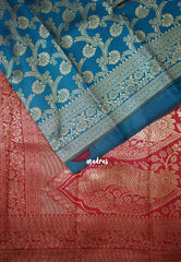 Teal Blue-D7 - Thendral - Kanchi Art Silk Saree with Kodi Flower Border - Perfect for Wedding Functions