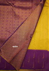 Thendral - Kanchi semi silk Saree stripes with paithani border - Golden yellow with purple