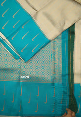 Thendral - Kanchi semi silk Saree stripes with paithani border - Grey with teal blue