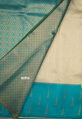 Thendral - Kanchi semi silk Saree stripes with paithani border - Grey with teal blue