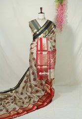 Beige Grey - Thendral - Kanchi Semi Silk Saree Checks with Buttas and Ganga Jamuna Border - Perfect for Wedding Functions