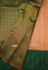 Thendral - Kanchi semi silk Saree stripes with paithani border - Peach with green