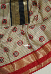 Beige Grey - Thendral - Kanchi Semi Silk Saree Checks with Buttas and Ganga Jamuna Border - Perfect for Wedding Functions
