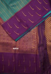 Thendral - Kanchi semi silk Saree stripes with paithani border - Teal with purple