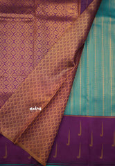 Thendral - Kanchi semi silk Saree stripes with paithani border - Teal with purple