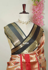 Muted Pale Red - Thendral - Kanchi Semi Silk Saree Checks with Buttas and Ganga Jamuna Border - Perfect for Wedding Functions