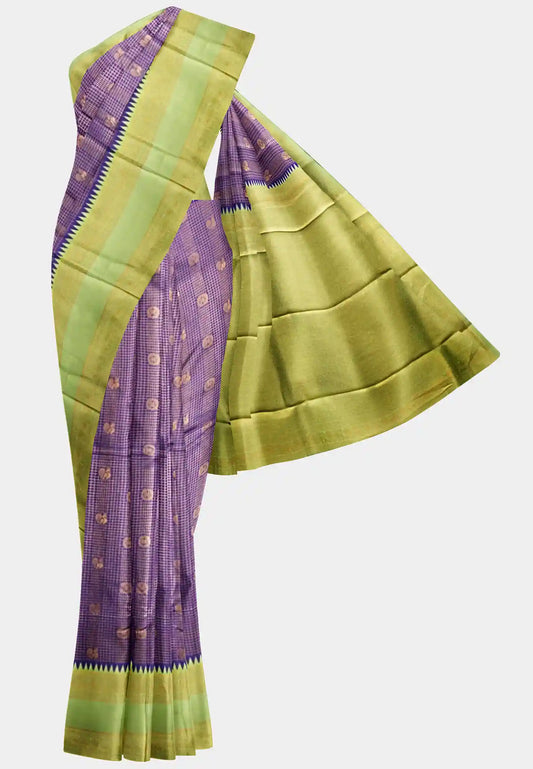 Thendral - Kanchi semi silk mayil checks body rettapetta border - Purple with green body