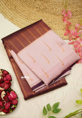 Thendral - Kanchi semi silk Saree stripes with paithani border - Winered with Pastel Pink