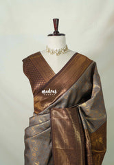 Pebble Grey - Thendral - Kanchi Semi Silk Saree Zari Weaving with Mayi, Yaanai Border - Perfect for Wedding Functions
