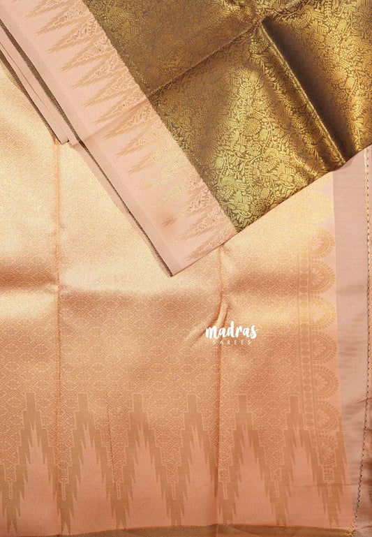 Thendral - Kanchi semi silk Saree vanasingaram with temple border - Brown with peach border