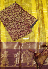 Greenish yellow - Thendral - Kanchi semi silk with thread weaving body pallaku border