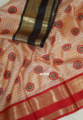 Muted Pale Red - Thendral - Kanchi Semi Silk Saree Checks with Buttas and Ganga Jamuna Border - Perfect for Wedding Functions