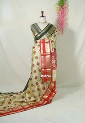 Creamy Butter - Thendral - Kanchi Semi Silk Saree Checks with Buttas and Ganga Jamuna Border - Perfect for Wedding Functions