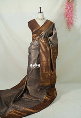 Pebble Grey - Thendral - Kanchi Semi Silk Saree Zari Weaving with Mayi, Yaanai Border - Perfect for Wedding Functions