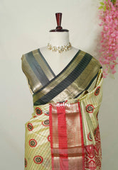 Creamy Butter - Thendral - Kanchi Semi Silk Saree Checks with Buttas and Ganga Jamuna Border - Perfect for Wedding Functions