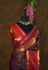 Mulberry Wine - Thendral - Kanchi semi silk with zari weaving body with zari border - Perfect for Wedding Functions